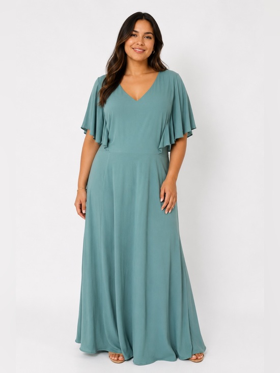 Koh Koh Dresses & Skirts - NWT Koh Koh V-Neck Teal Seafoam Green Maxi Dress with Flutter Sleeves, 2XL